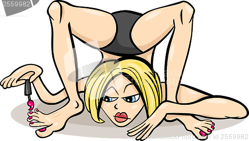 Image of woman in yoga position humor cartoon