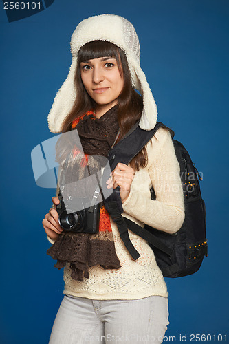 Image of Winter woman with photocamera