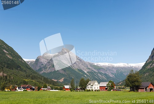 Image of Village at the foot of mountain in Norway