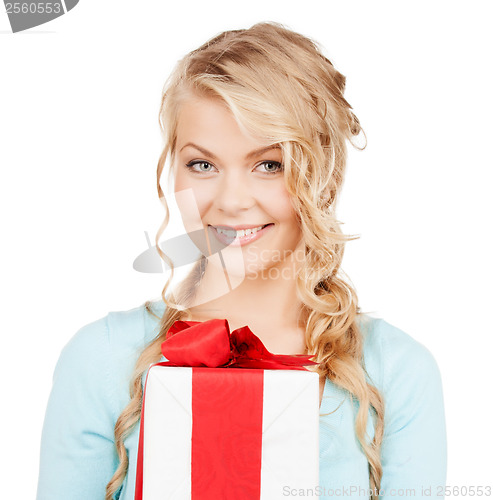 Image of happy woman with gift box