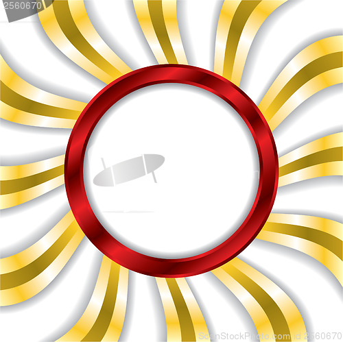 Image of Red ring with gold twirls background 