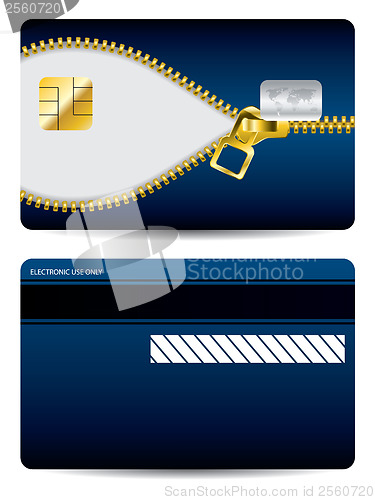 Image of Gold zipper blue credit card 