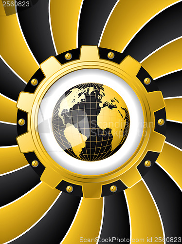 Image of Golden cogwheel and globe 