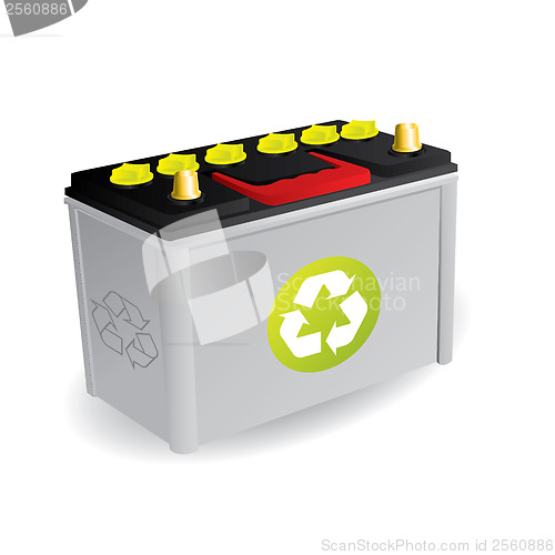 Image of Recyclable car battery with sign