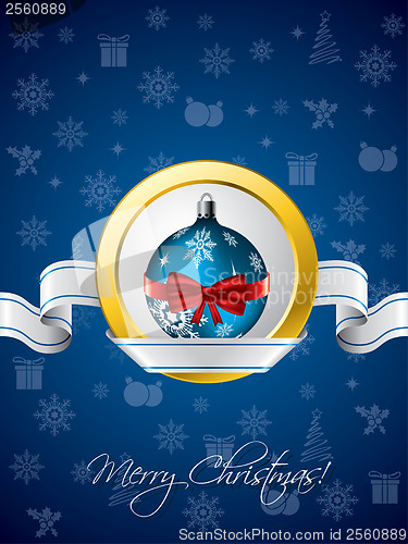 Image of Blue christmas greeting with ribbon design 