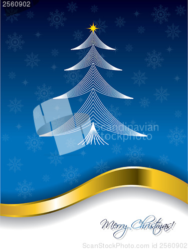 Image of Blue christmas greeting with tree design 