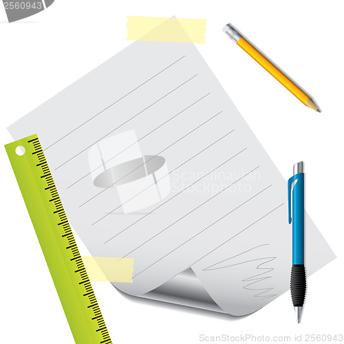 Image of Text on lined paper with accessories