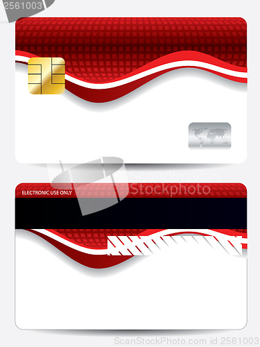 Image of Abstract red wave credit card design 