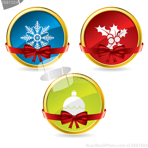 Image of Christmas buttons with bow and ribbon 