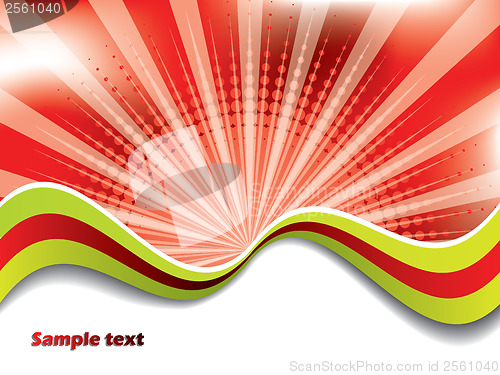 Image of Abstract red background with colored waves 