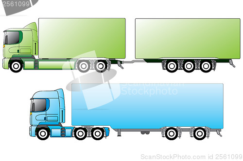 Image of European trucks with different trailers 