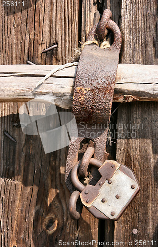 Image of Old retro lock on wooden door