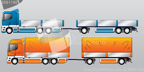 Image of Truck with two and three axle trailers 