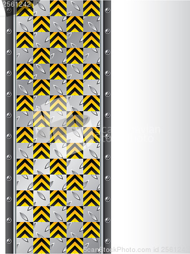 Image of Metallic plate with warning signs background