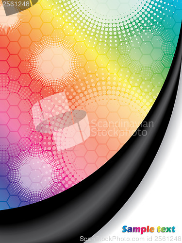 Image of Halftone dots on rainbow backdrop 