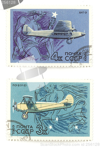 Image of Old Russian airplanes on stamps
