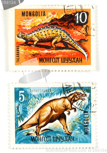 Image of Dinosaurs on old postage stamps