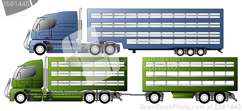 Image of Trucks with animal transportation trailers 