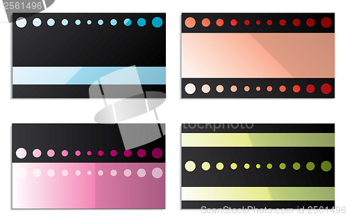 Image of Black cards with color stripes and circles