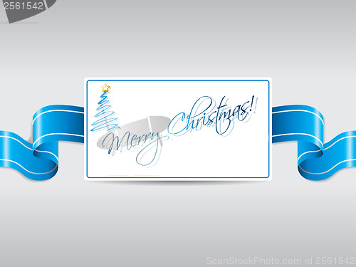 Image of Blue ribbon with christmas card 