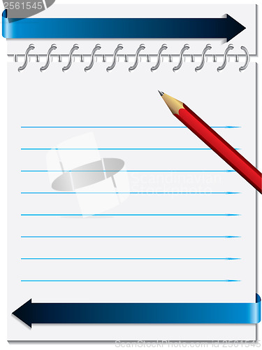 Image of Notepaper with metallic ring and pencil 