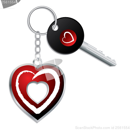 Image of Heart design key with keychain and keyholder 