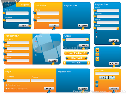 Image of Various blue and orange website form set 