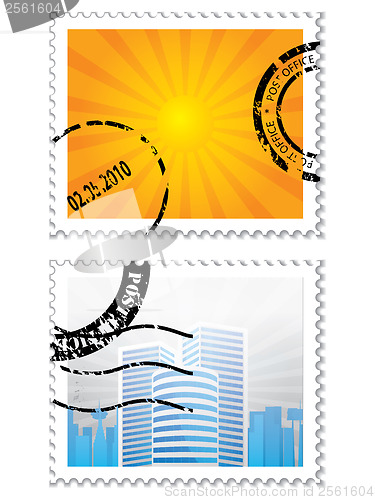 Image of Set of two post stamps on white