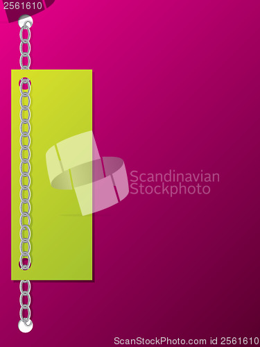 Image of Green card chained to the background 