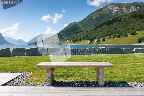 Image of Tourist table at the fjord shore, Norway