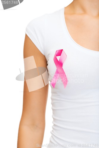 Image of woman with pink cancer awareness ribbon