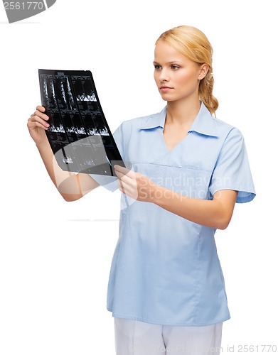 Image of serious doctor or nurse looking at x-ray