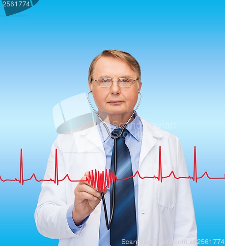 Image of smiling doctor or professor with stethoscope