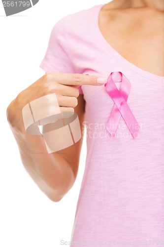 Image of woman with pink cancer awareness ribbon