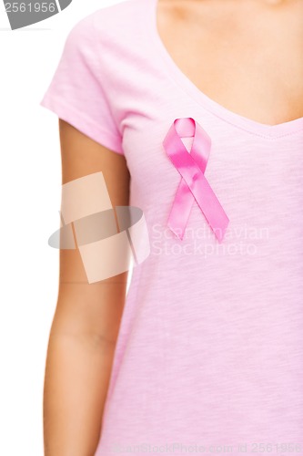 Image of woman with pink cancer awareness ribbon