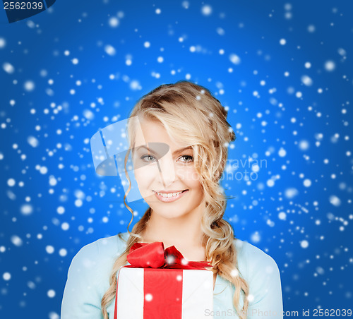 Image of happy woman with gift box