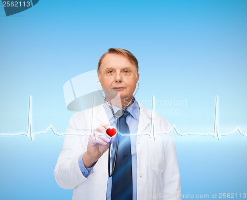 Image of smiling doctor or professor with stethoscope