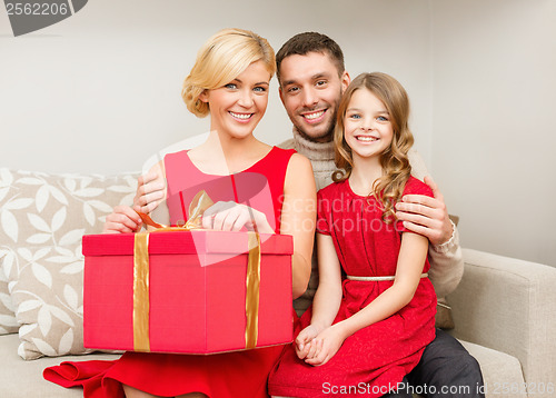 Image of happy family opening gift box