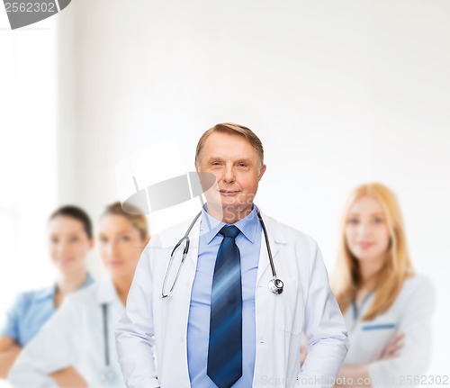 Image of smiling doctor or professor with stethoscope