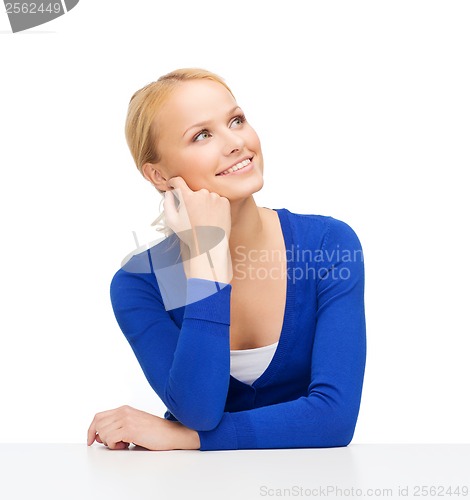 Image of happy smiling woman dreaming