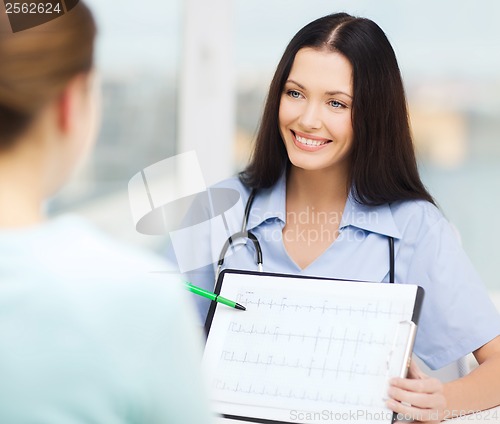 Image of female doctor or nurse showing cardiogram