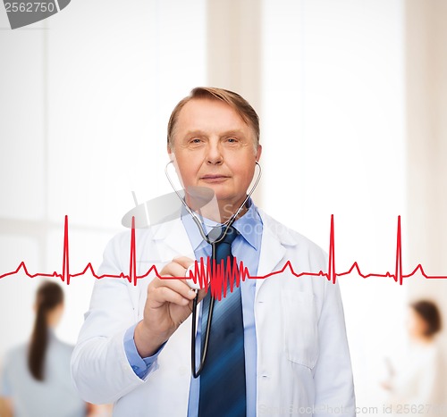 Image of smiling doctor or professor with stethoscope