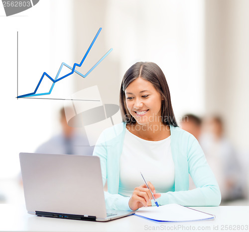 Image of asian businesswoman with laptop and documents