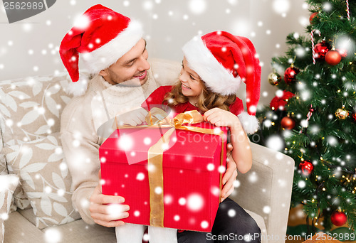 Image of smiling father and daughter opening gift box