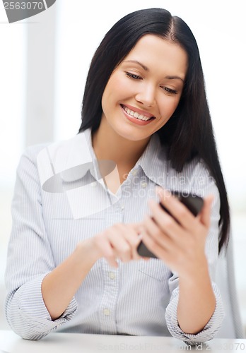 Image of businesswoman or student with smartphone