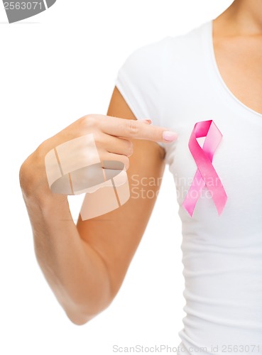 Image of woman with pink cancer awareness ribbon