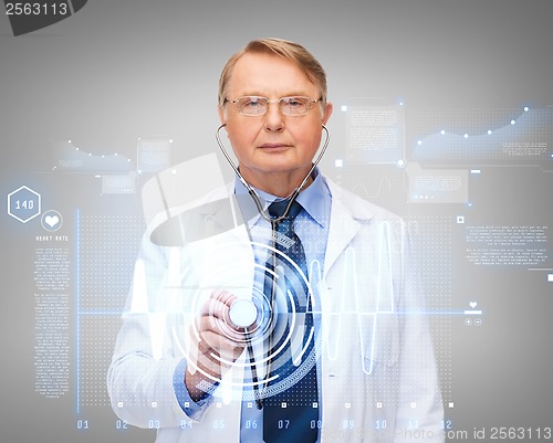 Image of calm doctor or professor with stethoscope