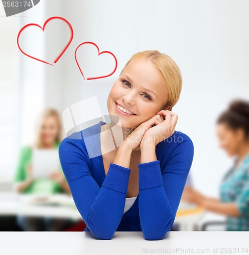 Image of happy woman dreaming