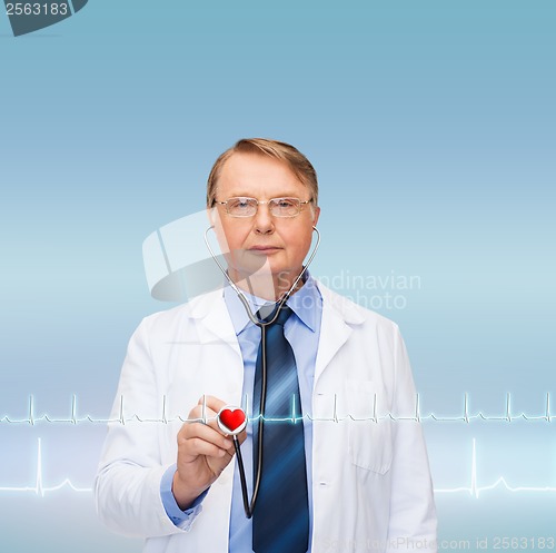 Image of smiling doctor or professor with stethoscope