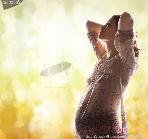 Image of silhouette picture of pregnant beautiful woman